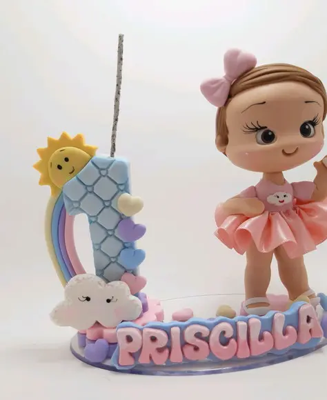 Topo de Bolo Chuva de Amor em Biscuit