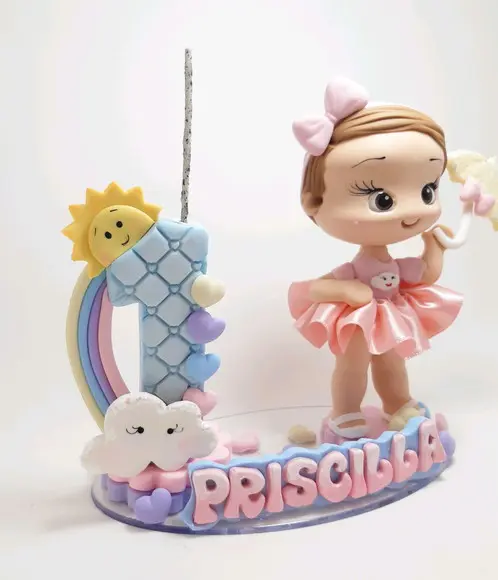 Topo de Bolo Chuva de Amor em Biscuit