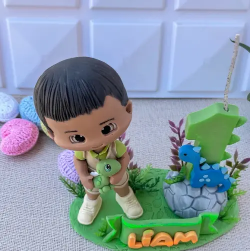 Topo de Bolo Dinossauro Baby Personalizado em Biscuit