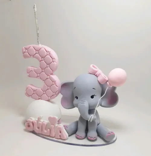 Topo de Bolo Elefantinho Rosa