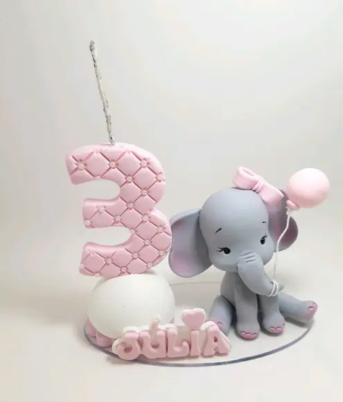 Topo de Bolo Elefantinho Rosa