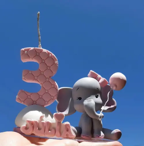 Topo de Bolo Elefantinho Rosa