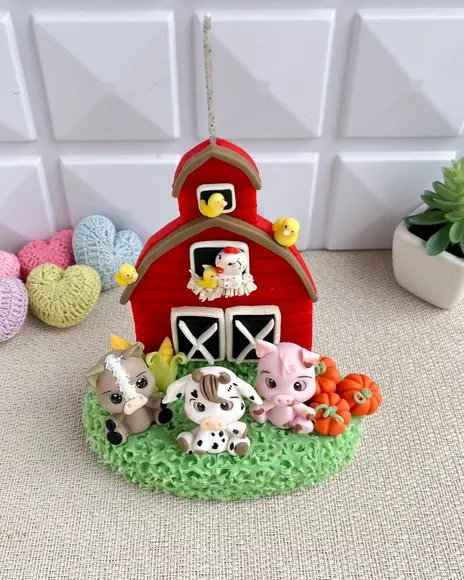 Topo de Bolo Fazendinha em Biscuit Personalizado