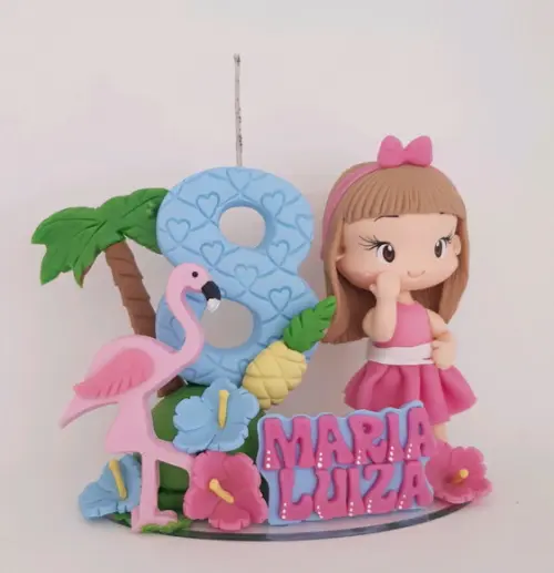 Topo de Bolo Flamingo/tropical em Biscuit