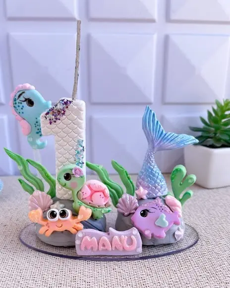 Topo de Bolo Fundo do Mar Biscuit Vela Personalizada