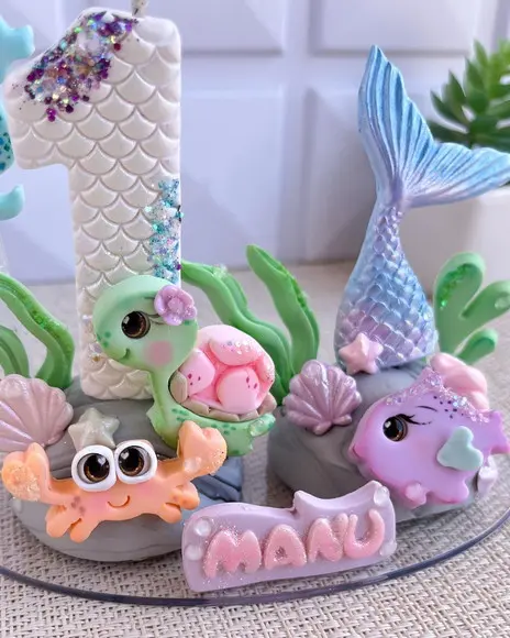 Topo de Bolo Fundo do Mar Biscuit Vela Personalizada
