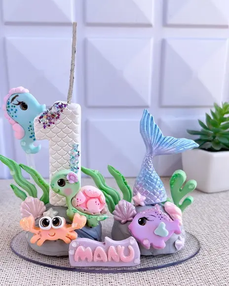 Topo de Bolo Fundo do Mar Biscuit Vela Personalizada