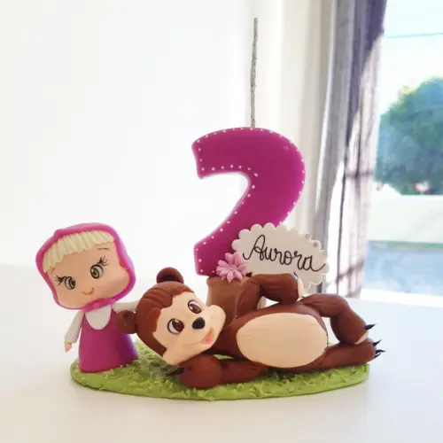 Topo de Bolo Menina e Urso em Biscuit