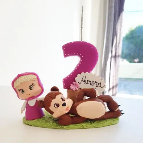 Topo de Bolo Menina e Urso em Biscuit