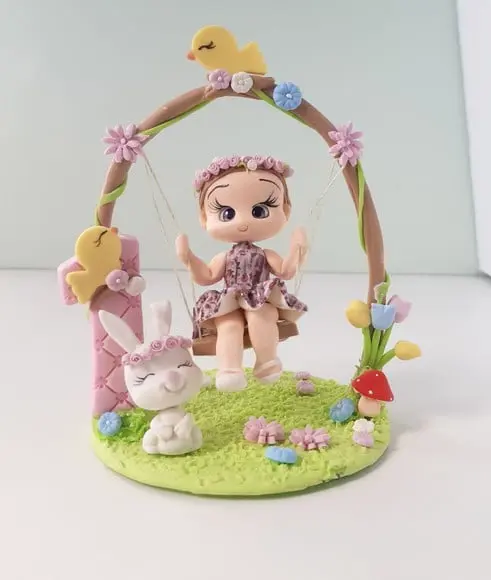 Topo de Bolo Menina no Balanço