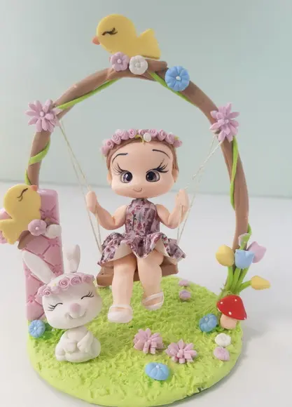 Topo de Bolo Menina no Balanço