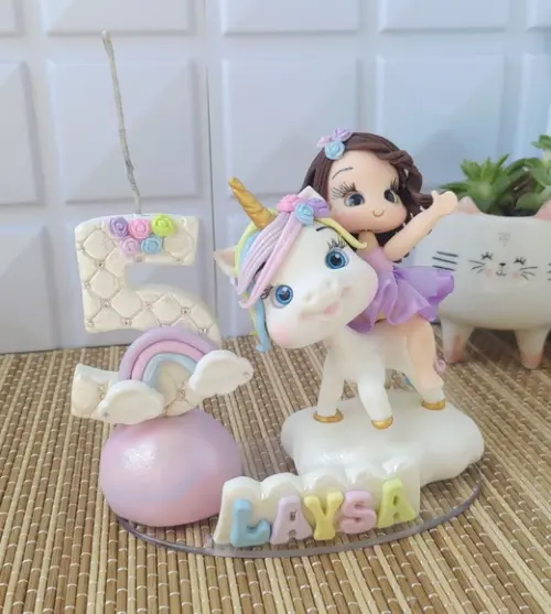 Topo de Bolo Menina Unicórnio