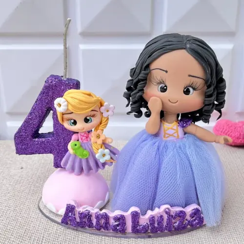Topo de Bolo Princesa Rapunzel em Biscuit