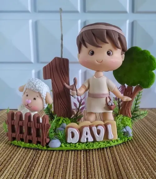 Topo de Bolo Rei Davi em Biscuit