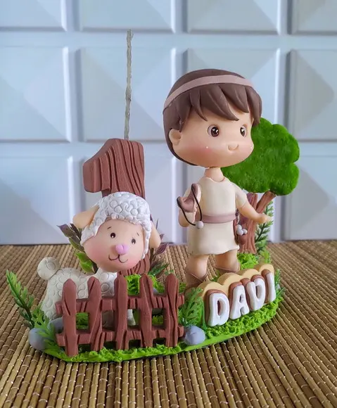 Topo de Bolo Rei Davi em Biscuit