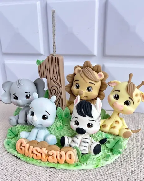 Topo de Bolo Safari Luxo Biscuit Personalizado Nome Idade