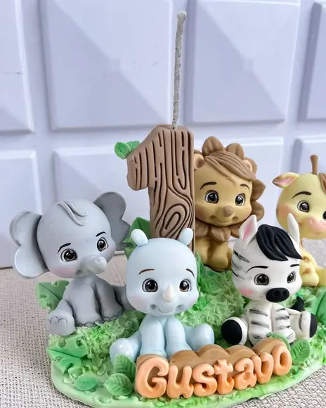 Topo de Bolo Safari Luxo Biscuit Personalizado Nome Idade