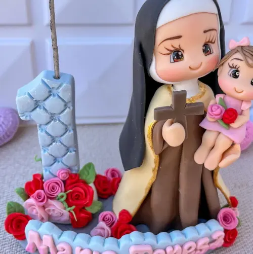 Topo de Bolo Santa Teresinha com Criança Personalizada