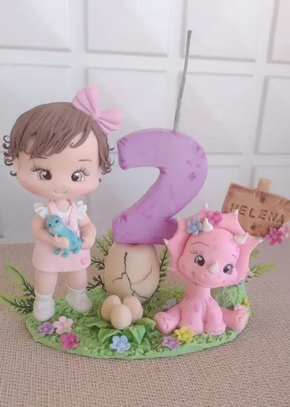 Topo de Bolo/vela Dinossauro Menina Personalizado