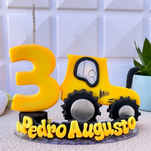 Topo de Bolo/vela Personalizado Tema Trator