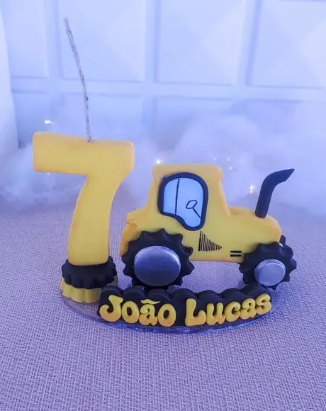Topo de Bolo/vela Personalizado Tema Trator