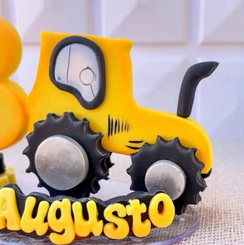 Topo de Bolo/vela Personalizado Tema Trator