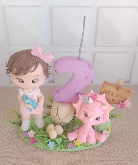Topo de Bolo/vela Dinossauro Menina Personalizado