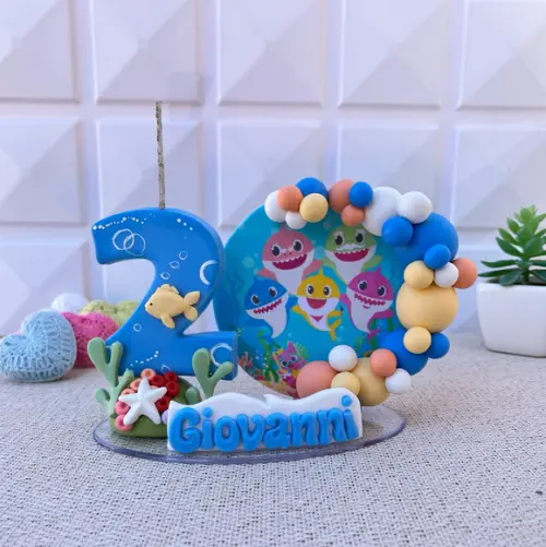 Vela Cenário Baby Shark Personalizada ? com Nome e Idade