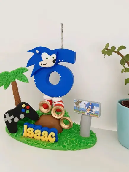 Vela Sonic Personalizada em Biscuit