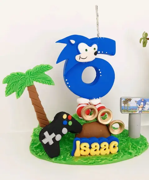 Vela Sonic Personalizada em Biscuit