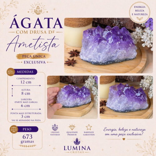 Ágata com Drusa de Ametista - Peça Única Pedras Naturais