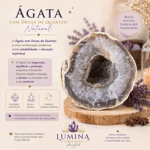 Ágata Natural c/ Drusa de Quartzo(geodo de Ágata) Peça Única
