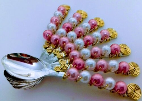 Colheres Bordadas rosa e branco