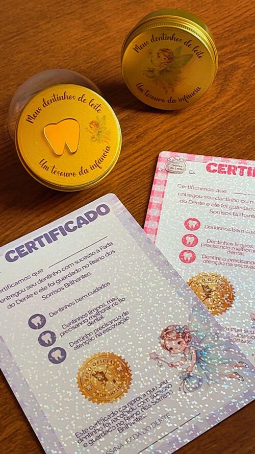 Kit Oficial Fada do Dente – Certificado Brilhante e Porta-Denti