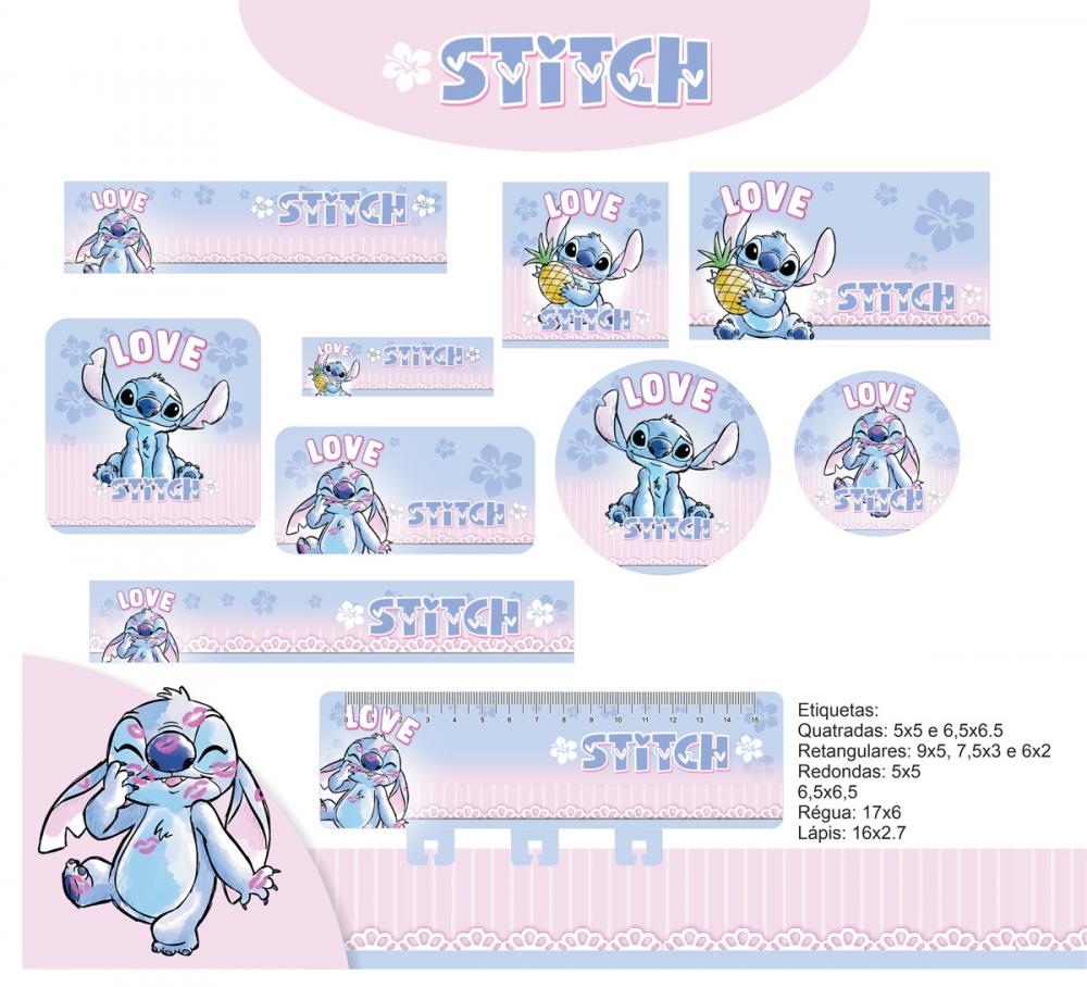 Arquivo Digital Etiquetas Escolares Stitch Aquarela