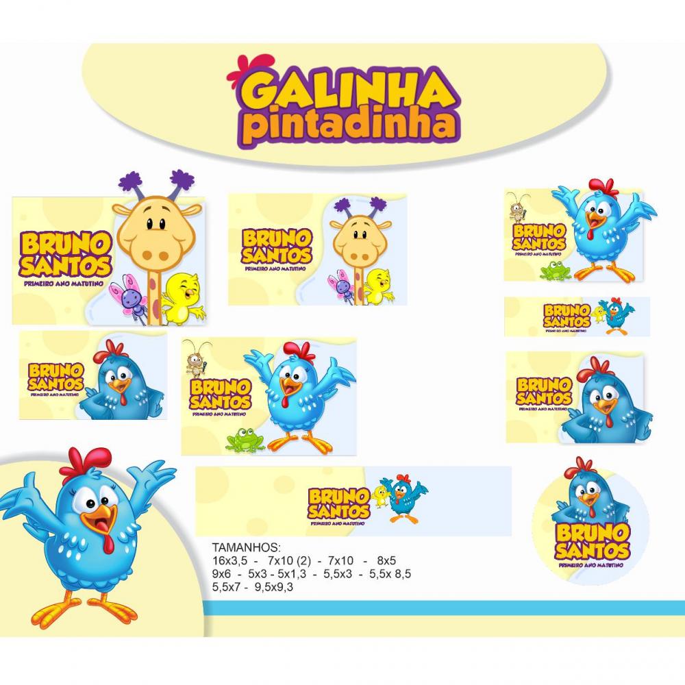 Arquivo Digital Etiquetas Escolares GALINHA PINTADINHA AZUL