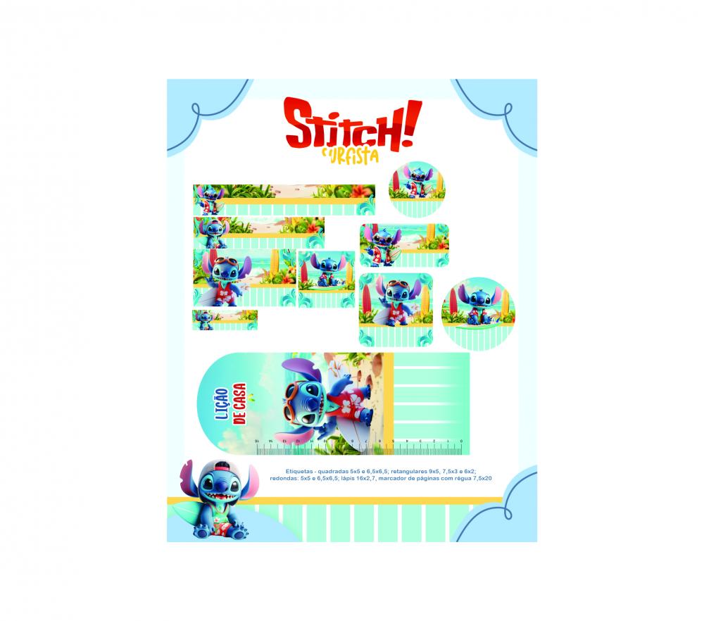 Arquivo Digital Etiquetas Escolares STITCH SURFISTA