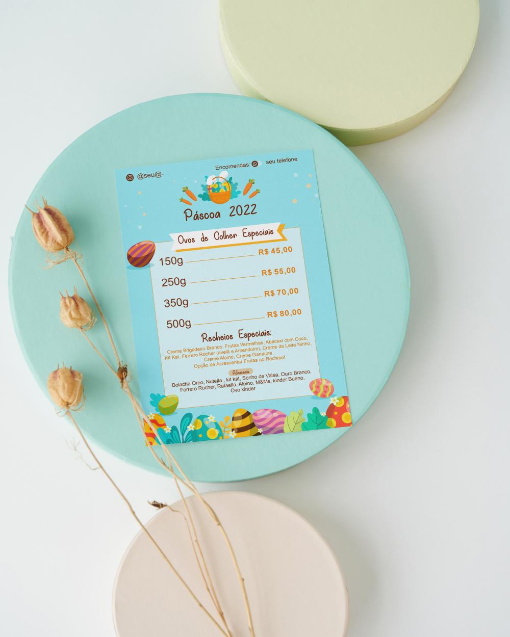 Arquivo digital cardápio de páscoa (editável canva)
