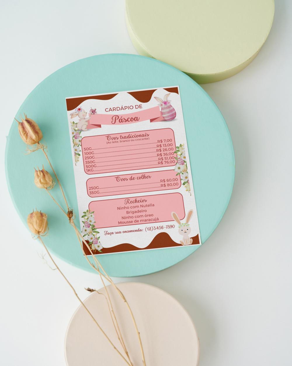 Arquivo digital cardápio de páscoa (editável canva) -