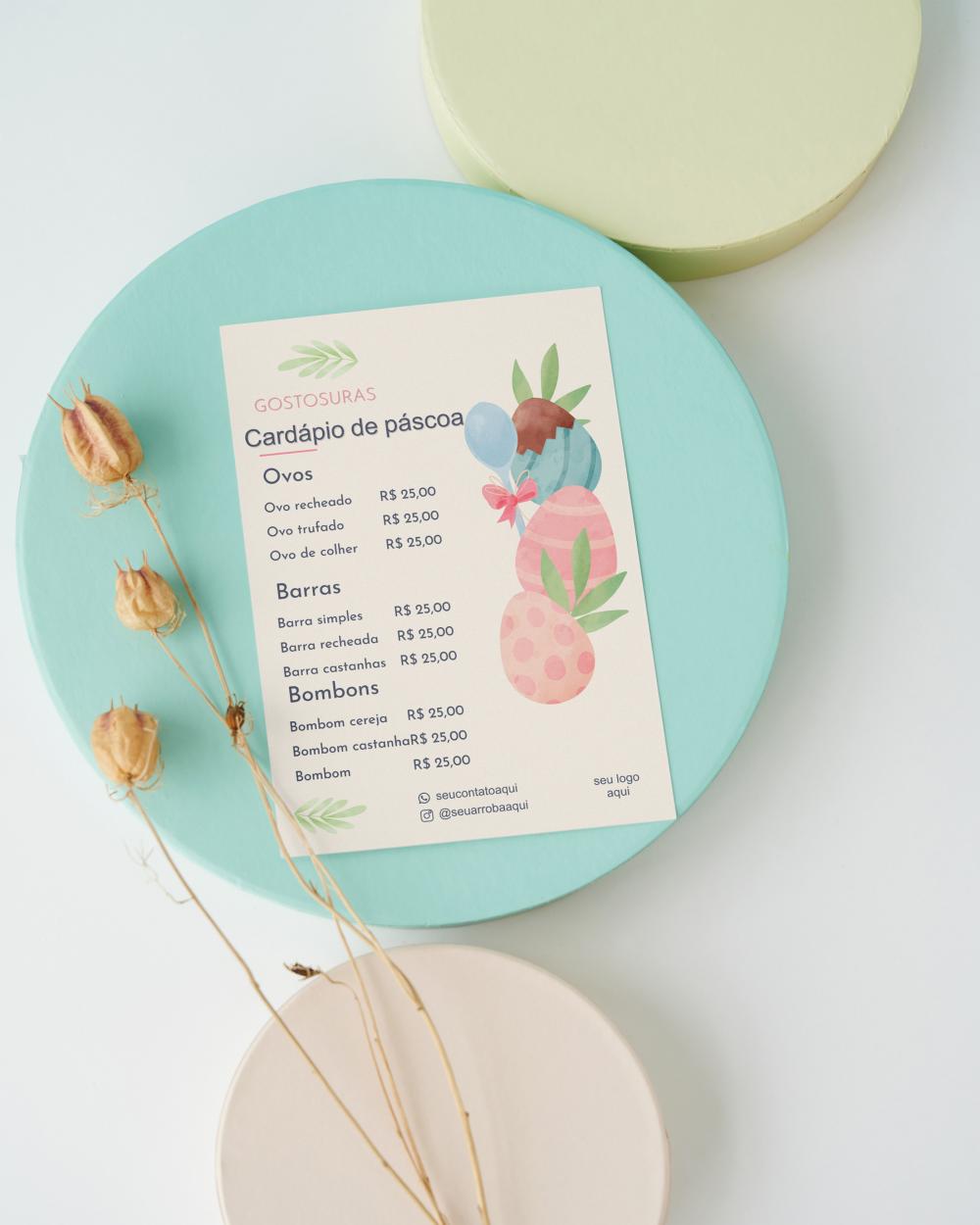 Arquivo digital cardápio de páscoa (editável canva)