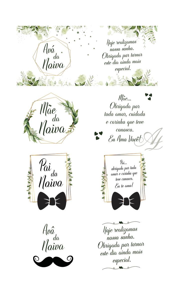 Kit Digital Artes Canecas Pai, Mãe e Avós Floral Verde