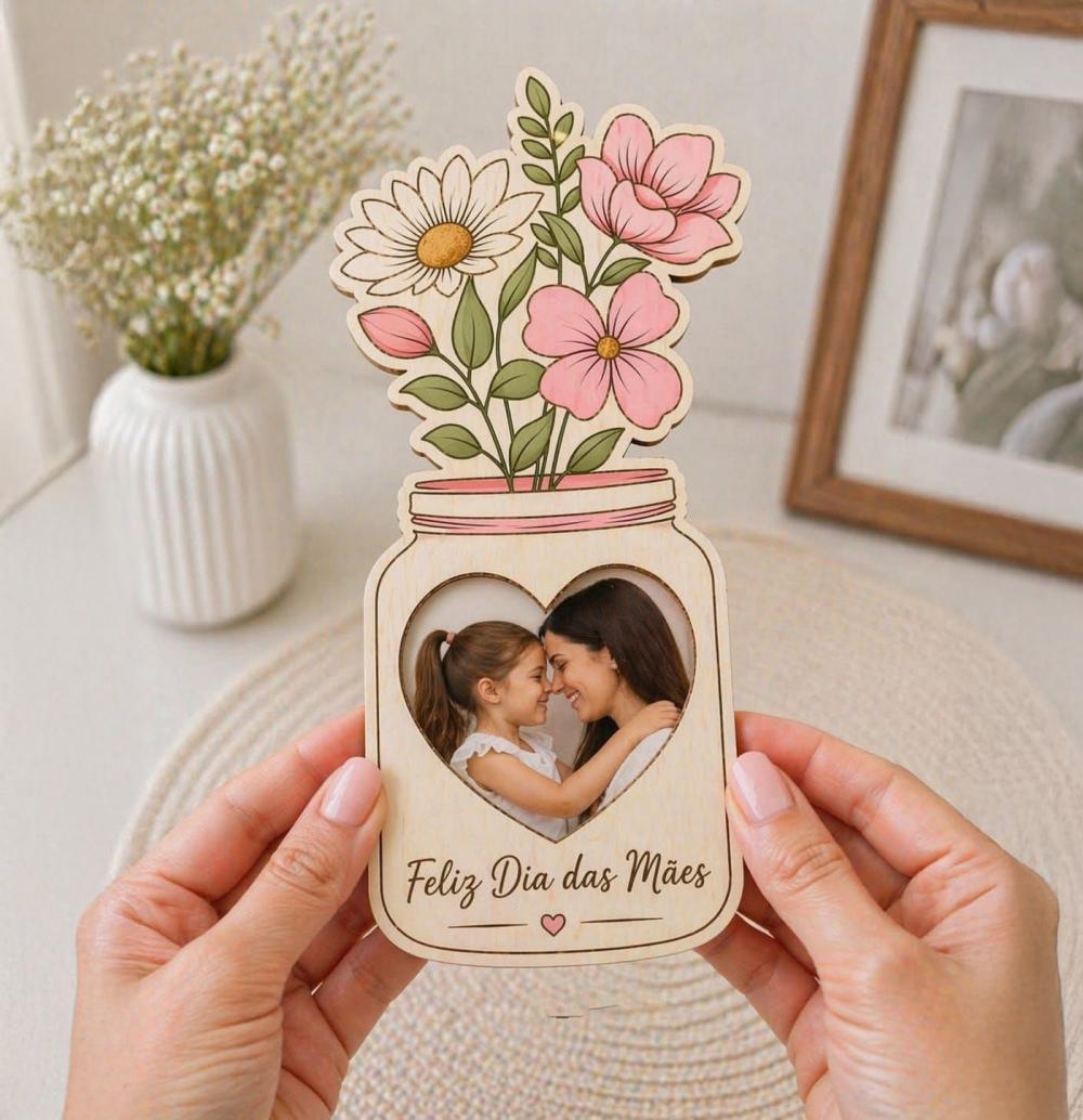 Arquivo Digital Cartão Pote de Flores com Foto Dia das Mães