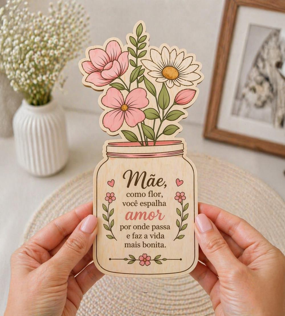 Arquivo Digital Cartão Pote de Flores com Foto Dia das Mães