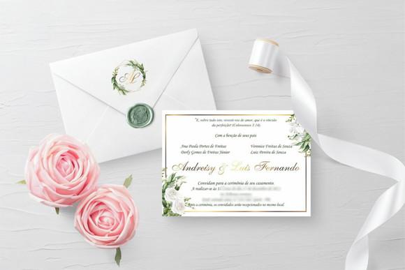 Arquivo Digital Convite Casamento Floral Verde Com Dourado