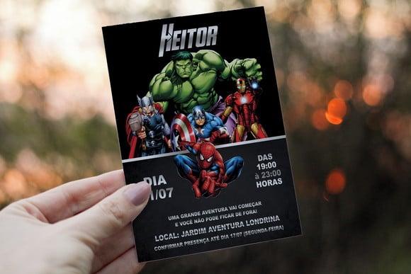 Convite Digital Heróis Vingadores (editado com Seus Dados)