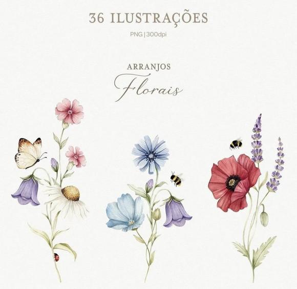 Kit Digital Flores do Campo Png