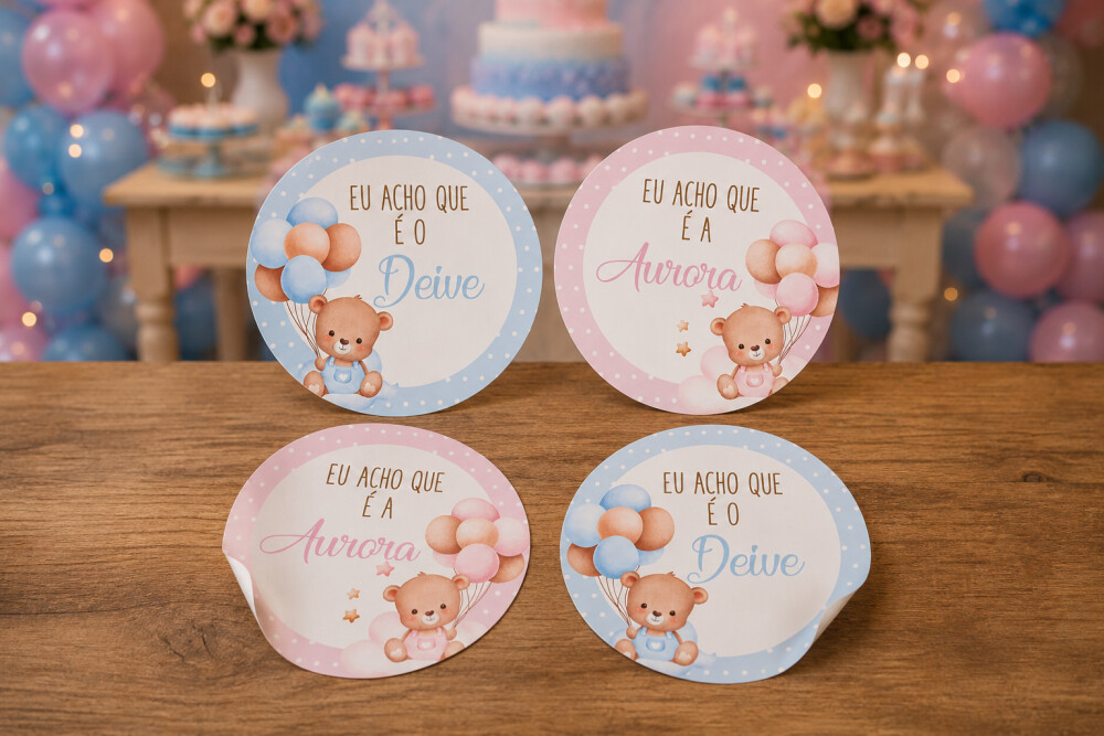 Arquivo Digital Adesivos Chá Revelação Ursinhos
