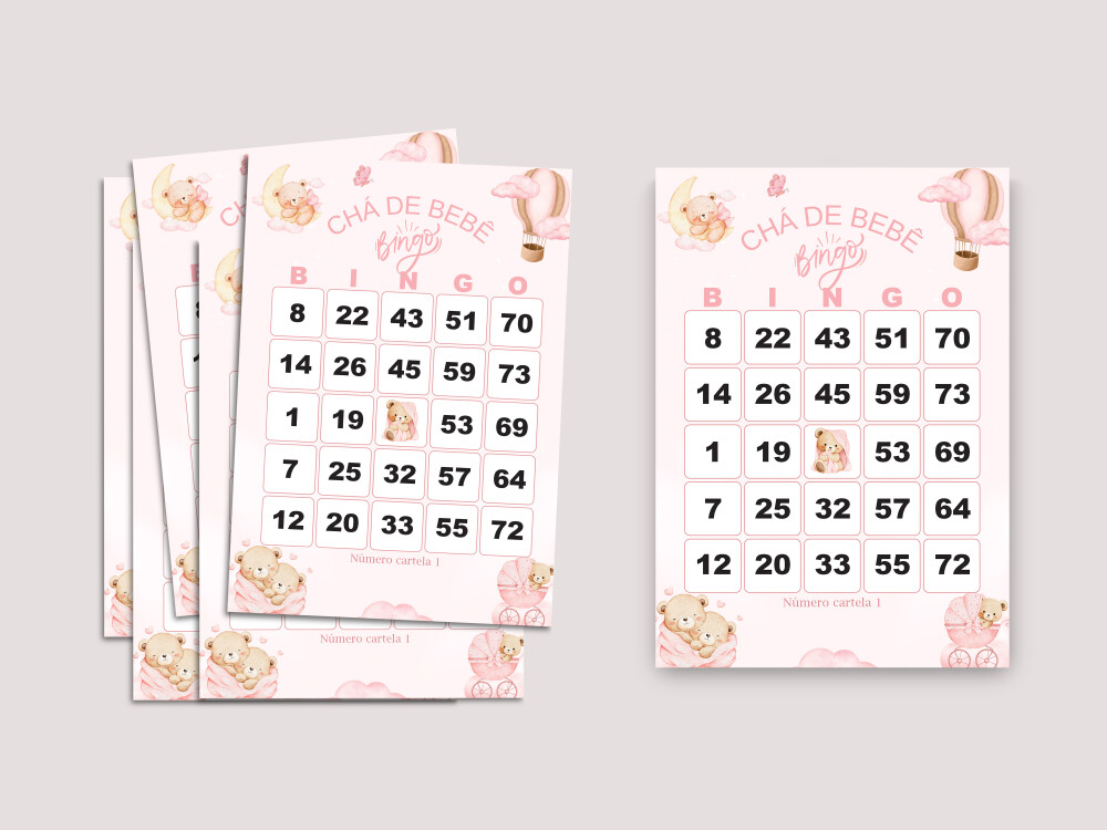 Arquivo Digital Cartelas Bingo Chá de Bebê Menina Personalizado