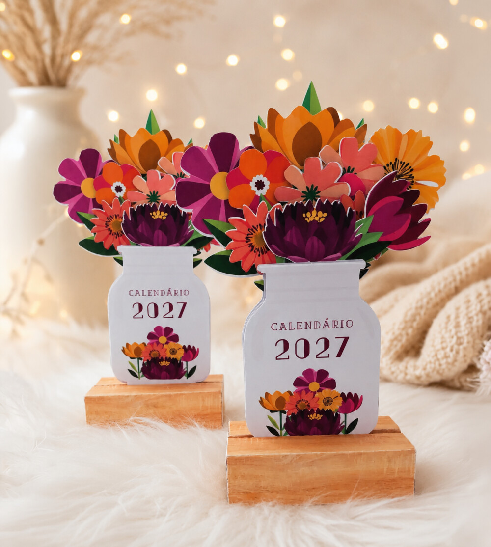 Arquivo Digital Mini Calendário 2027 - Vasinhos de Flores com ba