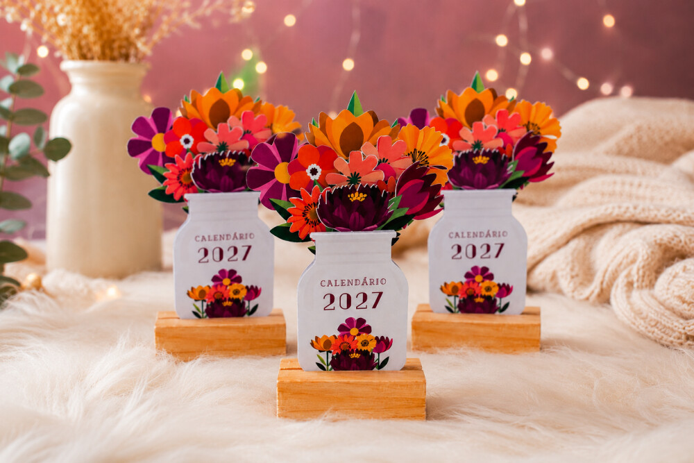 Arquivo Digital Mini Calendário 2027 - Vasinhos de Flores com ba